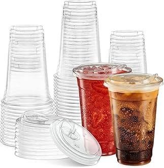 20 oz. Clear Cups with Straw less Sip-Lids, PET Crystal Clear Disposable 20 oz Plastic Coffee Cups with Lids [50 Sets]