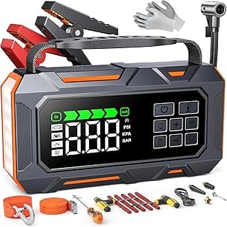 TREKURE 14-IN-1 7000A 160PSI Jump Starter Power Pack with Air Compressor(all Gas/12L Diesel), 26800mAh Car Jump Starter Power Bank, Car Battery Booster Jump Starter with Jump Leads, LED Light, Gloves