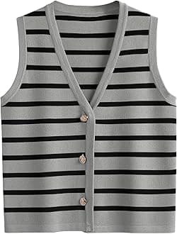 LILLUSORY Summer Vest Tops for Women 2025 Striped Sweater Vests Vacation Button Up Outfits Shirts Blouses Jacket Clothes