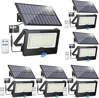 6 Pack Solar Motion Sensor Security Lights - 20W LED Wall Lights with 3 Modes, Cordless, Waterproof, Solar Powered for Wall, Garden, Garage