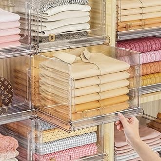 Stackable Closet Organizers and Storage,Closet Drawer Organizer Folding Wardrobe Clothes Organizer for Closet Drawers,Plastic Drawer Basket Closet Storage for Wardrobe Kitchen Bathroom Office (large)