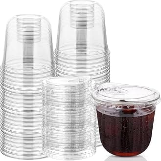 50 Sets Disposable Stemless Glasses With Strawless Sip Lids,PET Drinking Cups,Clear Plastic Coffee Cups for Iced Coffee, Smoothie, Cold Beverage, Drink Shop and Christmas Party Supply (Clear, 12 oz)