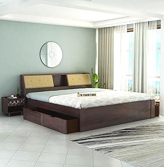 T.G. FURNITURE Solid Sheesham Wood Queen Size Bed with Drawers Storage for Bedroom Home Living RoomWooden Queen Size Cot Palang (Walnut Finish)
