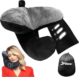 J-pillowTravel Pillow Plus Wrap. Chin Supporting Travel Pillow for Airplane Sleeping - Flight Pillow Supports Your Head, Neck & Chin, 2024 Updated Version (Black/Silver)