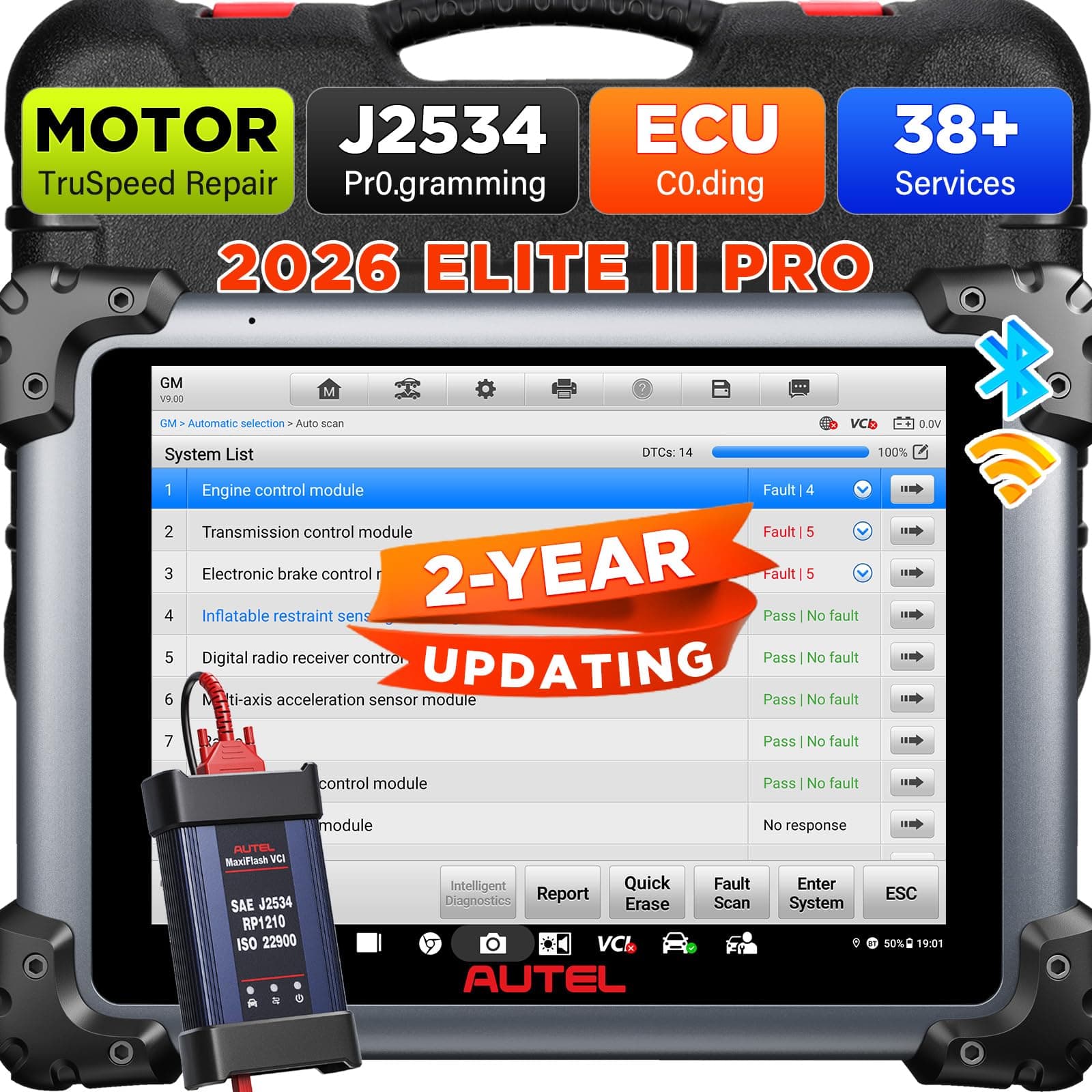 Maxisys Elite 2 Pro Scanner, 2026 2-Year Free Update Elite II Pro,Same as MS Ultra MS908S PRO II, Motor TruSpeed Repair, 40+ Hot Services 3K+ Active Test, CANFD &DoIP