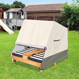 Kids Outdoor Double Chaise Lounge Cover for Wooden Double Chaise Lounge,Waterproof Patio Furniture Cover for Kids or Pets,Beige