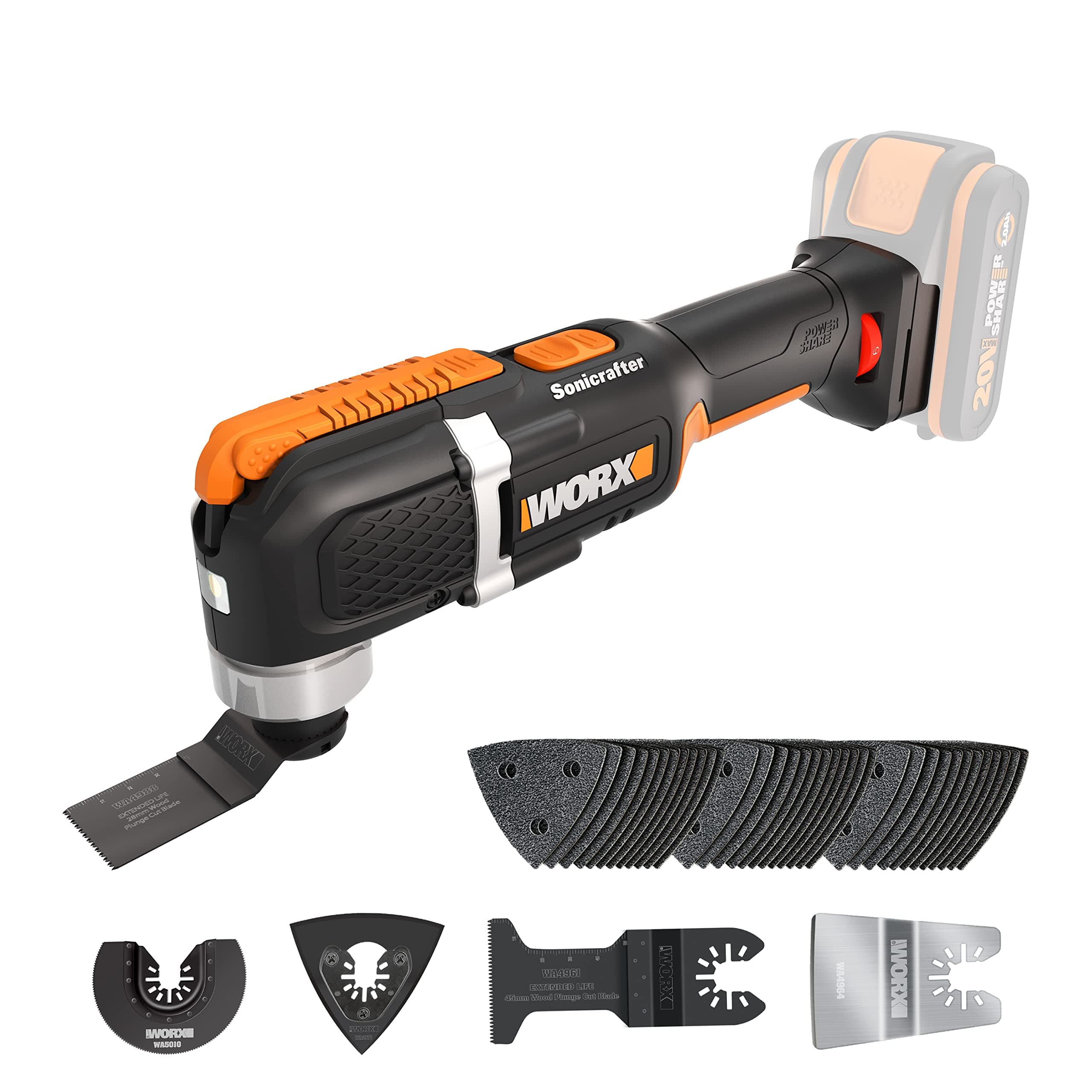 WX696.9 Sonicrafter Cordless Oscillating Multi-Tool, Power Share, Variable Speed with Accessories, 18V (20V Max)