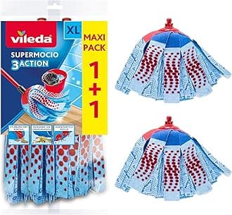 SuperMocio 3Action XL Mop Refill - Pack of 2 - Fits all SuperMocio Mops- Authentic Vileda Mop Head Replacement - Machine Washable - Advanced Microfibre Technology