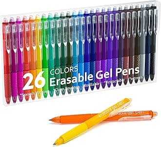 Lineon Erasable Gel Pens, 26 Colors Retractable Erasable Pens Clicker, Fine Point, Make Mistakes Disappear, Assorted Color Inks for Drawing Writing Planner and Crossword Puzzles
