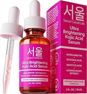 SeoulCeuticals Korean Skin Care Ultra Brightening Serum - Dark Spot Remover Kojic Acid Serum - Alpha Arbutin Serum Made for Face Glow - K Beauty Salicylic, Glycolic Acid Glow Face Serum, 1oz