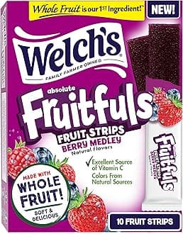 Welch's Absolute Fruitfuls Fruit Strips, Tasty Dried Fruit Snacks for School Lunches, Berry Medley, 0.5oz (Pack of 10)