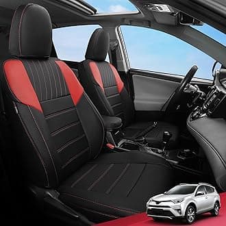 FREESOO Custom Fit RAV4 Seat Covers for Toyota 2013-2018 XLE SE Limited Platinum Adventure - Waterproof Faux Leather Full Set Black Red