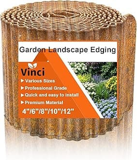 Vinci Garden Landscape Edging Border, 8 Inch x 20 FT Corrugated Sturdy Metal Easy Installation Safe Hemmed Lawn Garden Border Edges for DIY Flower Beds,Pathways and Patio Design (Rusted)