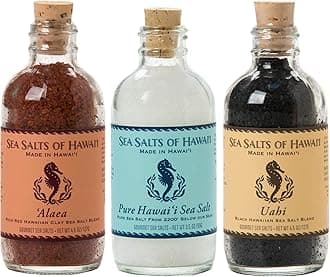 Sea Salts of Hawaii Variety 3 Pack, Alaea Red Clay Salt, Kona Pure Hawaiian Salt, Uahi Black Flavored Hawaiian Sea Salt