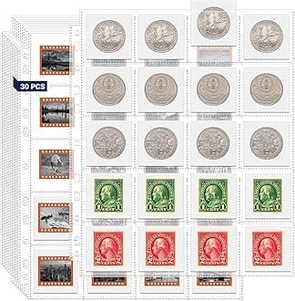 Protective Photo Slide Pages, 35mm Slide Storage Pages, 30 Pack 600 Pockets 2x2 Top Loading Coin Sleeves, Cardboard Coin Holder Sleeves, Stamp Collecting Supplies for 3 Ring Binder