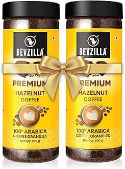 Hazelnut Flavoured Instant Coffee Powder Jar - 400GM (200gx2) |Make 100 Cups|Arabica Beans|Best for Espresso, Latte & Cappucino|Hot & Cold Brew Ready