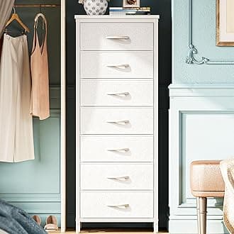 Huuger Tall Dresser for Bedroom, 7 Drawer Dresser & Chests of Drawers, Fabric for Closet, Bedroom, Night Stand, End Table with Metal Frame, Storage Tower with Fabric Bins, PU Leather, White