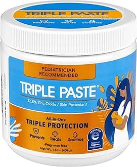 Triple Paste Diaper Rash Cream for Baby - 16 Oz Tub - Zinc Oxide Ointment Treats, Soothes and Prevents Diaper Rash - Pediatrician-Recommended Hypoallergenic Formula with Soothing Botanicals