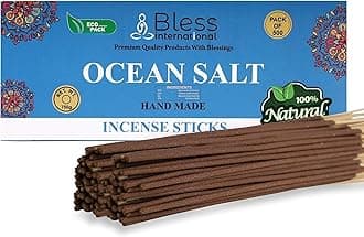 Bless-Ocean-Salt 100%-Natural-Handmade-Hand-Dipped-Incense-Sticks Organic-Chemicals-Charcoal-Free Purification-Relaxation-Positivity-Yoga-Meditation Best-Woods-Scent (500 Sticks(26 OZ))