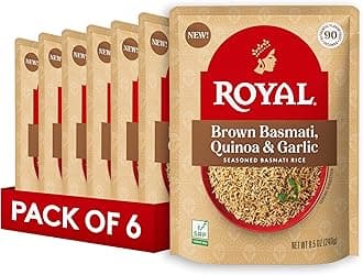 Royal Basmati Brown Rice with Quinoa and Garlic - Ready to Heat Microwavable Pouch, 8.5 oz (Pack of 6)