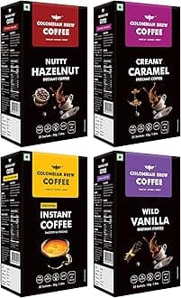 Colombian Brew Hazelnut Instant 50g, Caramel Instant 50g, Vanilla Instant 50g, Pure Instant Coffee Powder 50g, No Sugar Vegan,(Gift Pack Box Diwali, Rakhi) Buy 3 Get 1 Free