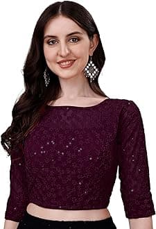 Pujia MillsWomens Readymade Fancy Sifli Work Half Sleeve Saree Blouse.