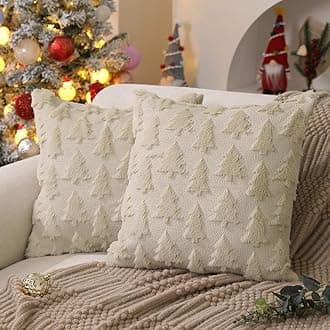 DFXSZ Christmas Tree Pillow Covers 26x26 inch Set of 2 Christmas Decoration Beige Soft Plush Faux Fur Jacquard Throw Pillows for Bedroom Sofa Holiday Festivals Winter Home Decor PTK006C26