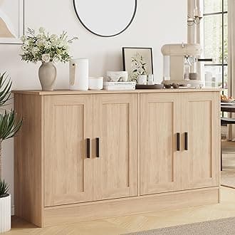 Anystyle 53" Oak Buffet Cabinet with Storage, Modern Kitchen Sideboard with 4 Doors & Adjustable Shelves, Entryway Credenza & TV Console Table for Living Room, Dining Room