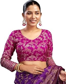 SIRIL Readymade Saree Blouse for Women | Silk Blend Sequence Embroidery 3/4 Sleeve Blouse | Stitched Padded Blouse