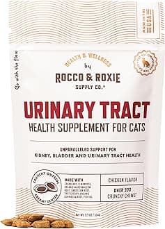 Rocco & Roxie Cat Urinary Tract Health Supplement, Cranberry and D-Mannose for Kidney, Bladder, and UT Support, Vet Recommended Chicken Flavored Crunchy Chews Cats Love, Made in USA