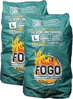 FOGO Brazilian Blend Hardwood Lump Charcoal, Natural, Large Sized Lump Charcoal for Grilling and Smoking, Restaurant Quality, 17.6 Pound Bag, 2-Pack