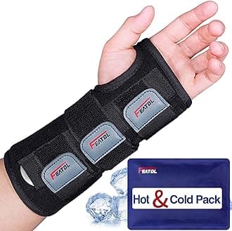 FEATOL Wrist Brace Carpal Tunnel, Night Support Brace with Wrist Splint, Adjustable Straps, Hot/Ice Pack for Women and Men, Left Hand, X/Small, Tendinitis, Arthritis, Pain Relief