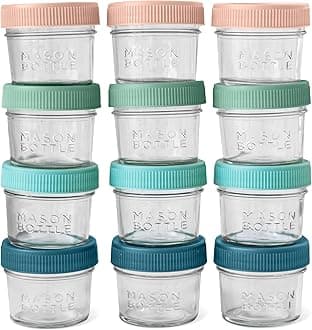 Mason Bottle 4oz Breast Milk Storage Jars (12-Pack) – Reusable Glass Baby Food Containers with Lid for Baby Formula & Breastmilk – Airtight, Stackable, Freezable (Deep Ocean)