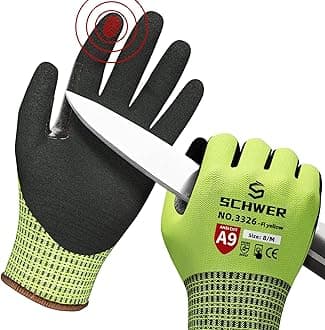 Schwer ProGuard Highest Level Cut Resistant Work Gloves PR3326 for Extreme Protection，ANSI A9 Cut Gloves with Reinforced Thumb, Non Slip, Breathable, Durable, Touch-screen, Yellow 1 Pair（M）