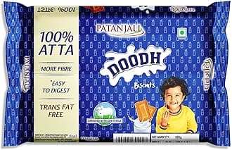 Patanjali Doodh Biscuit, Whole Wheat Milk Cookie, Rich In Fibre, 255/300 Gm