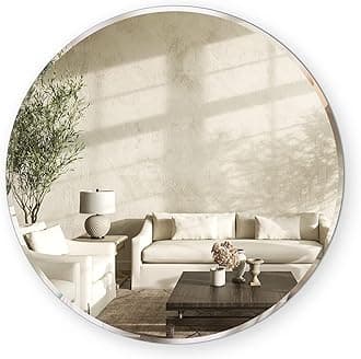 Fab Glass and Mirror Round Wall Mirror with 1" Bevel Edge, Frameless Wall-Mounted Mirrors for Bedroom, Bathroom, Living Room, Vanity, Entryways