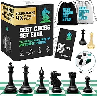 Best Chess Set Ever 4X Tournament Chess Set with XL Staunton Quadruple Weighted Pieces (11.4 cm King) for Adults & Kids – Foldable Roll-up Double-Sided 50x50 cm Silicone Board Mat, Ideal for gifting