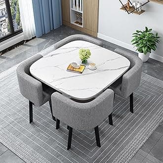 Round/Square Dining table Set with Chairs,Modern Conference Table and 4 Chairs Set,Reception Table and Chair Combination,Wooden Kitchen Table Set for 4 for Dining Room(80cm(31.5in),X)