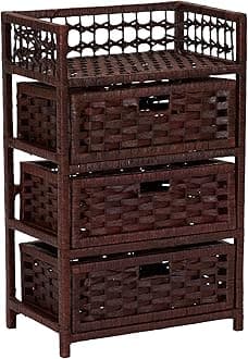 Household Essentials Hand-Woven Paper Rope 3-Drawer Chest, Dark Brown Stain