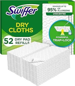 Swiffer Sweep + Mop, Dry Pads Refill, Floor Cleaner for Dirt, Dust, Hair, Cleaning Cloths for Mopping Home, Bathroom, Kitchen, Dust Mop, Floor Duster, Unscented, 52ct