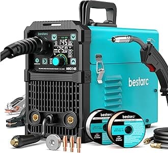 bestarc MIG Welder, MIG145 145Amps Gas MIG/Gasless Flux Core MIG/Lift TIG/Stick 3 in 1 MIG Welding Machine, MIG Welder 110V 220V with Digital Screen Display