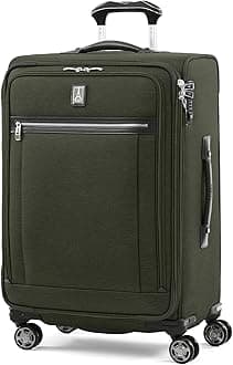 Travelpro Platinum Elite Softside Expandable Checked Luggage, 8 Wheel Spinner Suitcase, TSA Lock, Men and Women, Pilot Green, Checked Medium 25-Inch