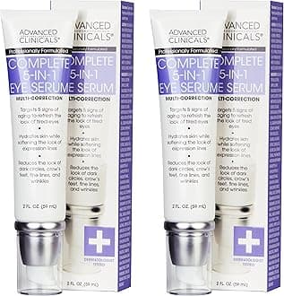 Advanced Clinicals 5-in-1 Eye Serum | Multi-Benefit Visible Anti Aging Under Eye Serum Face Moisturizer Reduces Appearance Of Dark Circles, Puffy Eyes, Crows Feet, Wrinkles, & Fine Lines, 2-Pack