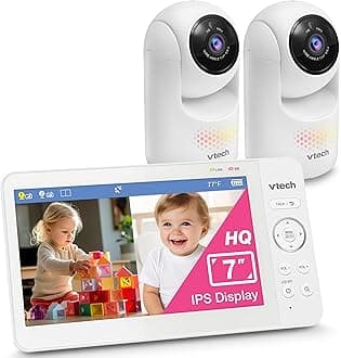 VTech Advanced HQ Max Twin 7" Digital Video 2-Cameras Baby Monitor with Pan Tilt Zoom, Long Battery Life 5000mAh, IPS Screen, Adaptive Multi-Color Night Light, 2-Way Talk, HQ Display, No WiFi, White