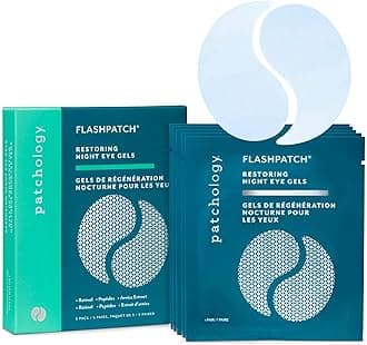 Patchology FlashPatch Restoring Night Eye Gel Patches with Retinol, Squalane & Peptides – Hydrogel Under Eye Masks for Fine Lines, Dark Circles & Puffiness – Overnight Eye Care (5 Pairs)
