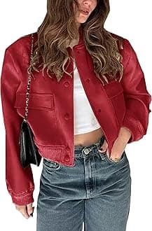 Womens Cropped Bomber Jacket Button Down Varsity Jackets Shackets with Pockets