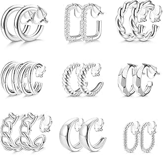 THUNARAZ 9 Pairs Clip on Earrings for Women 14K Gold Plated Chunky Hoop Clips Earring Trendy Clip on Hoop Earrings for Women Non-Pierced Fake Jewelry