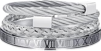 WFYOU 3PCS Stainless Steel Bracelets for Men Gold Roman Numeral Bangle Bracelet Twisted Cable Bracelet Adjustable Cuff Bracelet Mens Luxury Jewelry Bracelets Gifts