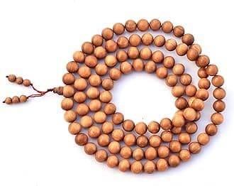 RDK Women Handcrafted Processed Fragrant Sandalwood Mala Rosary Chandan Jaapmala with Tassel Wooden Knotted Japa Maala for Meditation Pooja Chanting Wearing Jewelry Prayer Beads - 108 Beads (8 MM)