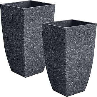 RUBBER BOND Plant Pots 2 Pack - Modern Indoor/Outdoor Planters for Home Decor - Weather-Resistant Large Flower Pots - Lightweight 22 Inches Tall Planters - Black Concrete Color Square Pots for Plants